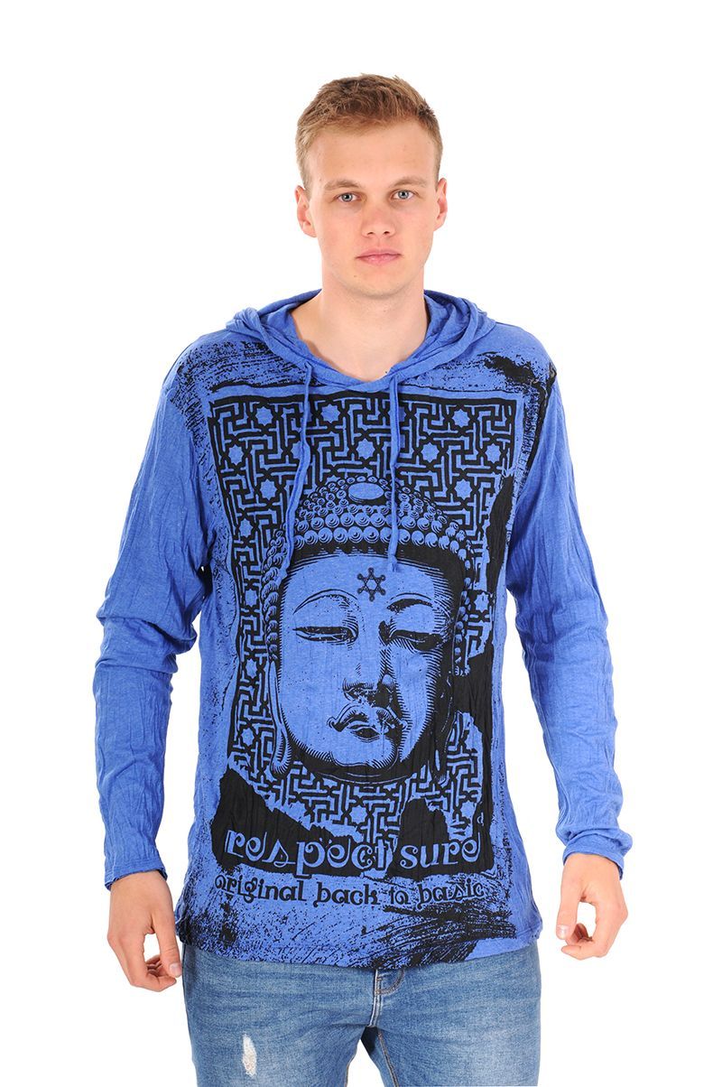 Pánská mikina Sure s kapucí Buddha respect modrá - M | SoNo spol. s r.o.