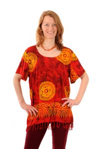 Dámská halenka batikovaná BOB Neobaju Mandala červeno-žlutá | M, L, XL