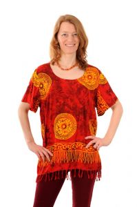 Dámská halenka batikovaná BOB Neobaju Mandala červeno-žlutá - XL | SoNo spol. s r.o.
