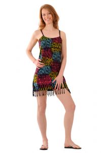 Šaty BOB Batik Neorombe mini na ramínka Kolibřík černo-duhové | S, M, L, XL