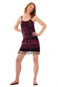 Šaty BOB Batik Neorombe mini na ramínka Kolibřík černo-fialové | S, M, L, XL