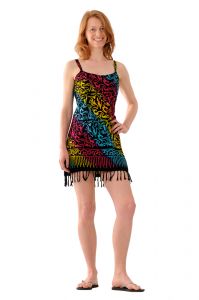 Šaty BOB Batik Neorombe mini na ramínka Vítr černo-duhové | S, M, L, XL