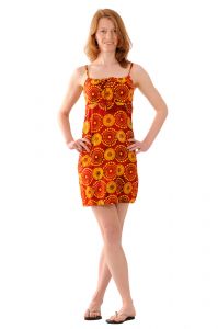 Šaty BOB Batik Tali mini na ramínka Louka červeno-žluté | S, M, L, XL
