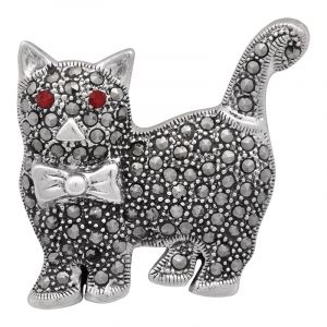 Stříbrná brož Kočka Ag 11,7 g markazit.