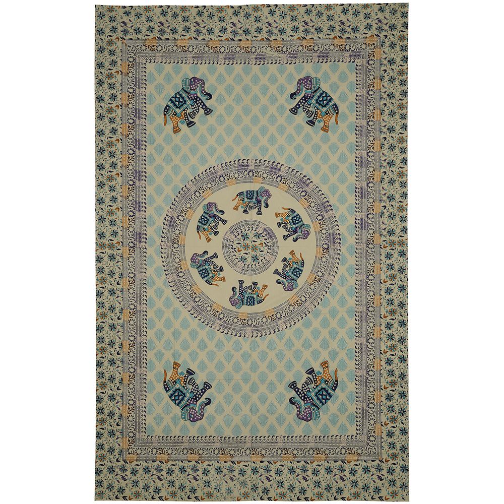 BOB Batik indický přehoz na postel Sloni Mandala, azurový, 210 x 135 cm, bavlna. Full size. Jednolůžko. | SoNo spol. s r.o.