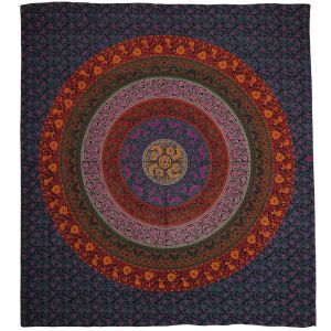 BOB Batik indický přehoz na postel Mandala Flower modro fialový 225 x 205 cm bavlna. King size. Dvoulůžko.