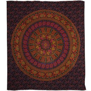 BOB Batik indický přehoz na postel Květy a sloni, červený, 230 x 200 cm bavlna. King size. Dvoulůžko.