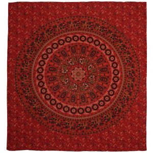 BOB Batik indický přehoz na postel Květy a sloni, červený 225 x 200 cm bavlna. King size. Dvoulůžko.