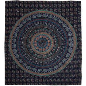 BOB Batik indický přehoz na postel Sloní mandala, tyrkysovo modrý, 225 x 200 cm bavlna. King size. Dvoulůžko. | SoNo spol. s r.o.