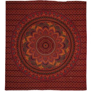 BOB Batik indický přehoz na postel Lotos Mandala, teple červený, 225 x 200 cm bavlna. King size. Dvoulůžko.