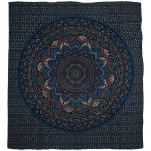 BOB Batik indický přehoz na postel Lotos Mandala, modrý, 225 x 200 cm bavlna. King size. Dvoulůžko.