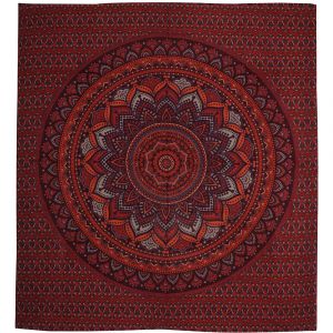 BOB Batik indický přehoz na postel Lotos Mandala, červený, 225 x 200 cm bavlna. King size. Dvoulůžko.