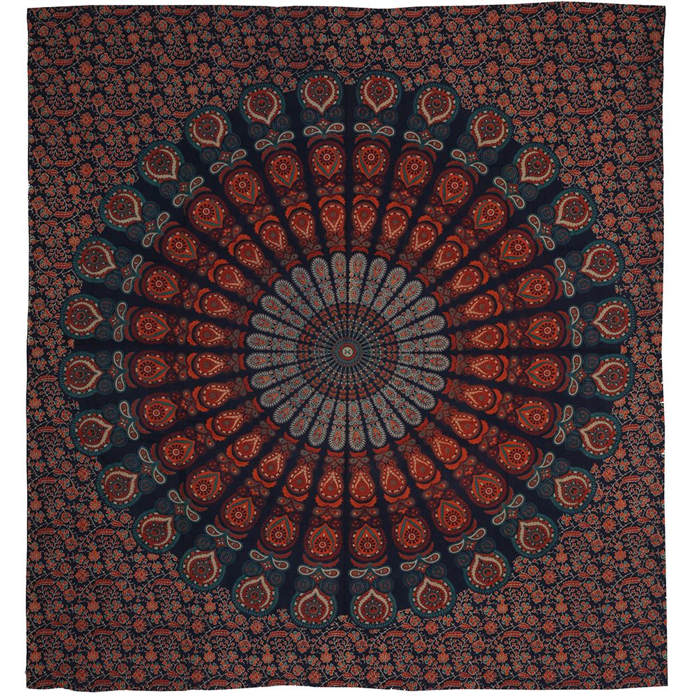 BOB Batik indický přehoz na postel Peacock Mandala, červeno modrý, 220 x 200 cm bavlna. King size. Dvoulůžko. | SoNo spol. s r.o.
