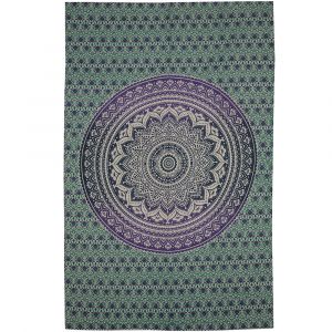 BOB Batik indický přehoz na postel Lotos, fialovo zelený, 205 x 130 cm, bavlna. Full size. Jednolůžko.