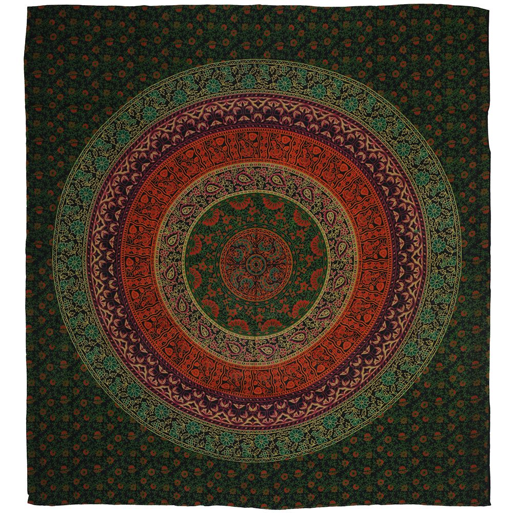 BOB Batik indický přehoz na postel Mandala Flower zelený 225 x 205 cm bavlna. King size. Dvoulůžko. | SoNo spol. s r.o.