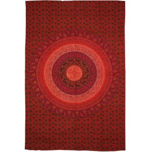 BOB Batik indický přehoz na postel Mandala Flower, červený, 205 x 135 cm, bavlna. Full size. Jednolůžko.