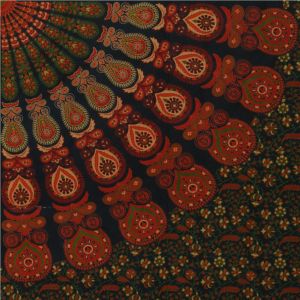 BOB Batik indický přehoz na postel Peacock Mandala zeleno červený 220 x 200 cm bavlna. King size. Dvoulůžko. | SoNo spol. s r.o.