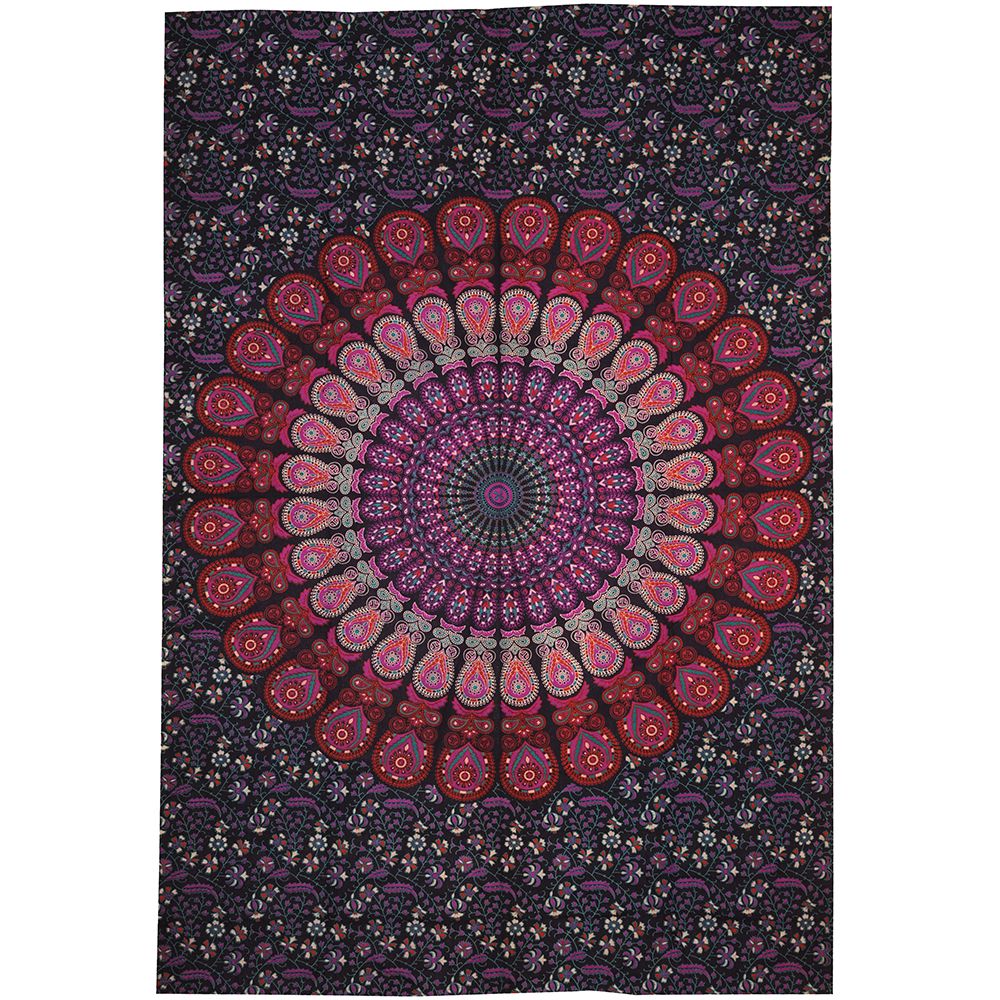 BOB Batik indický přehoz na postel Peacock Mandala, fialový, 200 x 135 cm, bavlna. Full size. Jednolůžko. | SoNo spol. s r.o.