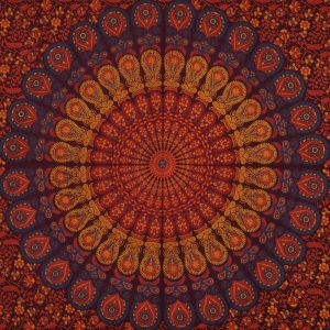 BOB Batik indický přehoz na postel Peacock Mandala, oranžovo červený, 210 x 135 cm, bavlna. Full size. Jednolůžko. | SoNo spol. s r.o.