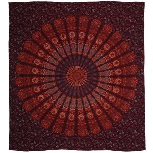 BOB Batik indický přehoz na postel Peacock Mandala vínově červený 220 x 200 cm bavlna. King size. Dvoulůžko. | SoNo spol. s r.o.