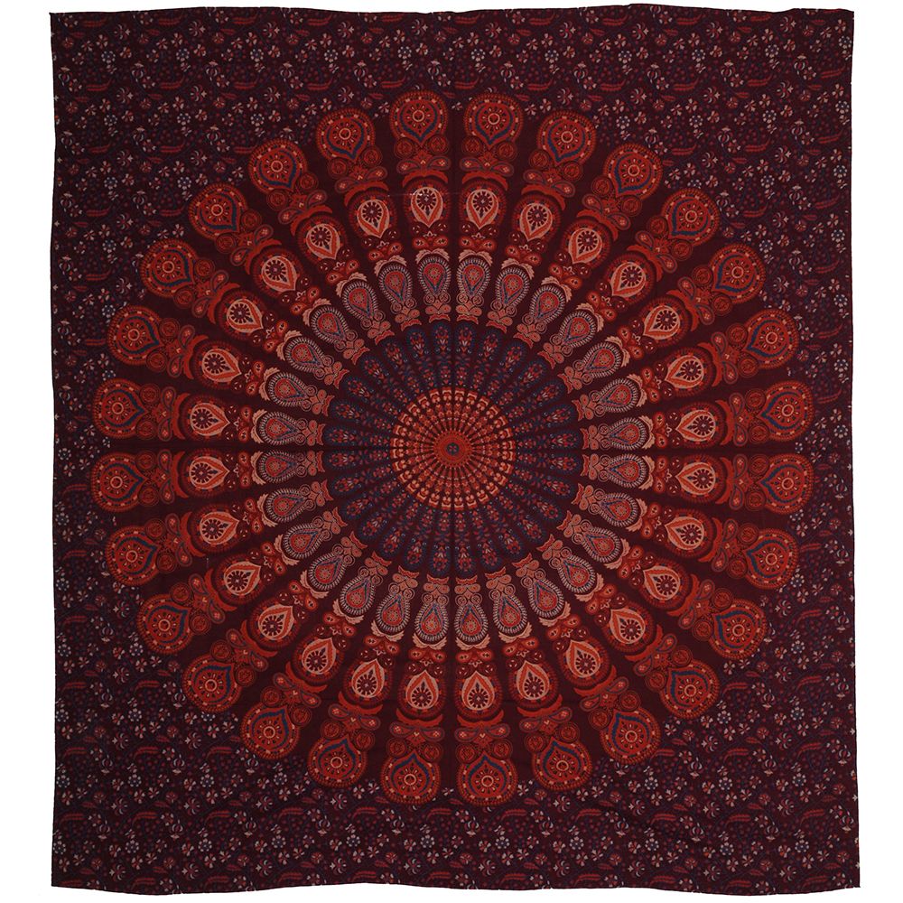 BOB Batik indický přehoz na postel Peacock Mandala vínově červený 220 x 200 cm bavlna. King size. Dvoulůžko. | SoNo spol. s r.o.