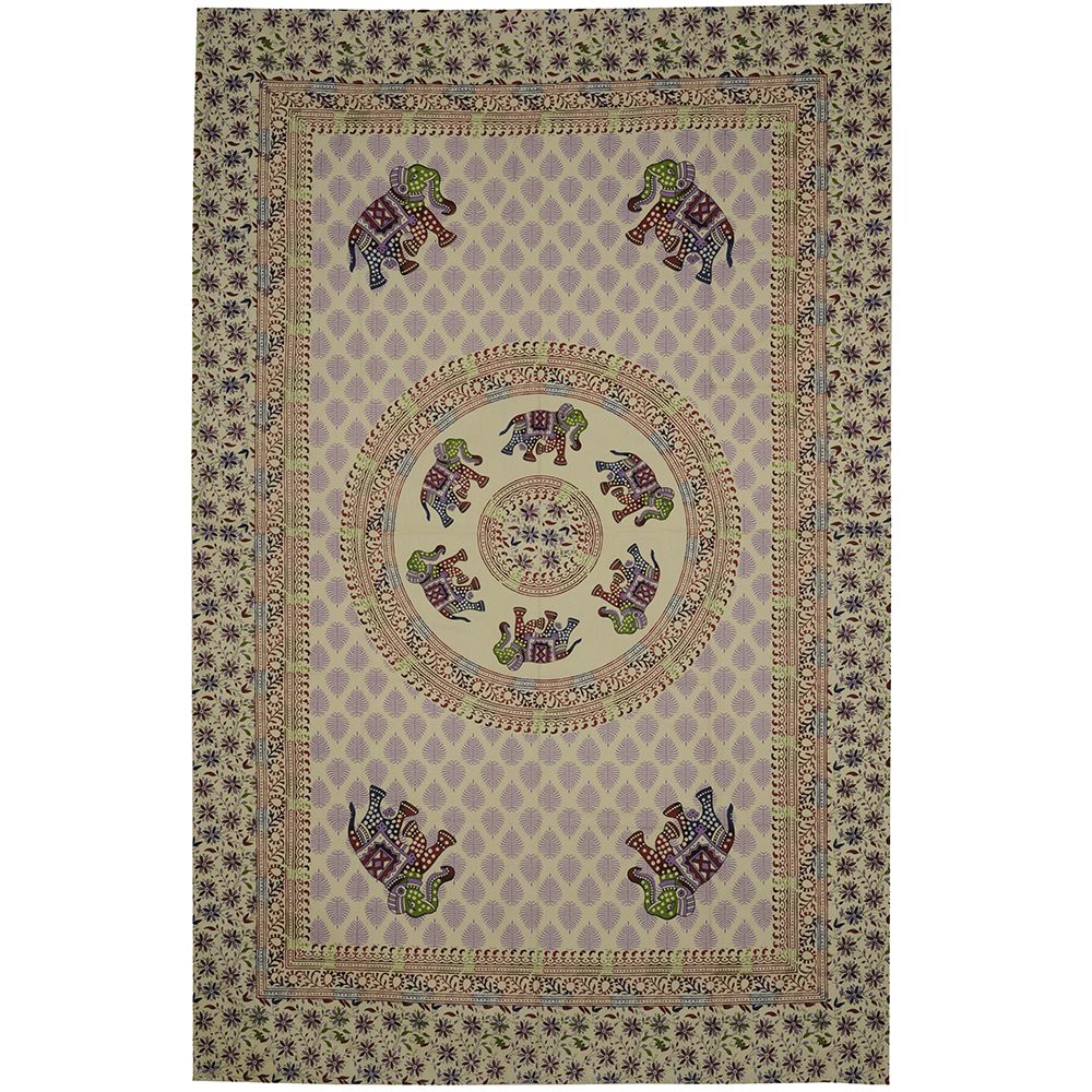 BOB Batik indický přehoz na postel Sloni Mandala, světle fialový, šeříkový, 210 x 135 cm, bavlna. Full size. Jednolůžko. | SoNo spol. s r.o.