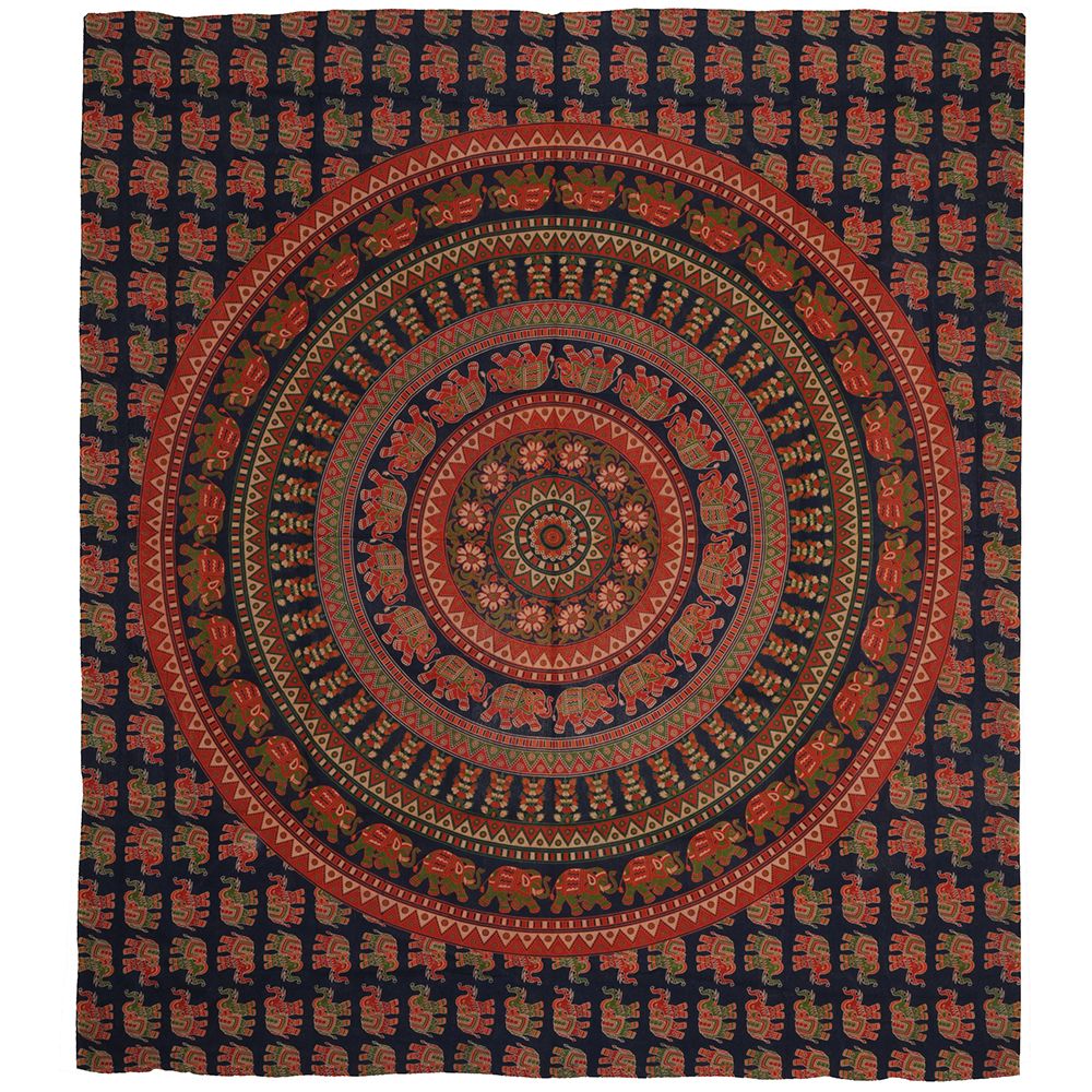 BOB Batik indický přehoz na postel Sloní mandala, červeno modrý, 225 x 200 cm bavlna. King size. Dvoulůžko. | SoNo spol. s r.o.