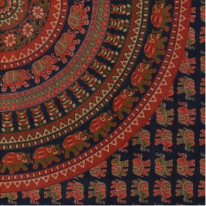 BOB Batik indický přehoz na postel Sloní mandala, červeno modrý, 225 x 200 cm bavlna. King size. Dvoulůžko. | SoNo spol. s r.o.