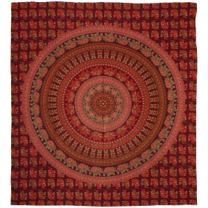 BOB Batik indický přehoz na postel Sloní mandala, červený, 225 x 200 cm bavlna. King size. Dvoulůžko.