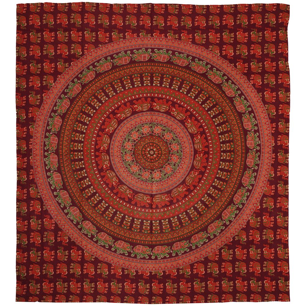 BOB Batik indický přehoz na postel Sloní mandala, červený, 225 x 200 cm bavlna. King size. Dvoulůžko. | SoNo spol. s r.o.