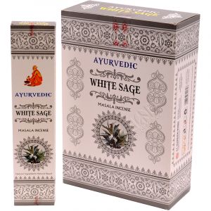 Karton Ayurvedic White Sage indické vonné tyčinky 12 krabiček. Množstevní sleva.