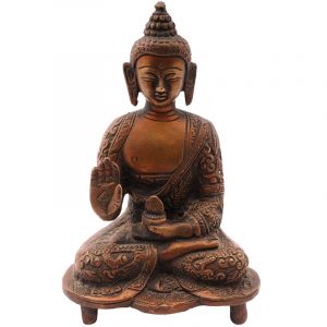 Kovová soška Buddhy 15 cm patina mosaz