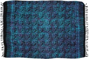 Sarong batikovaný, pareo BOB Batik, Floral Paisley černo modro fialový