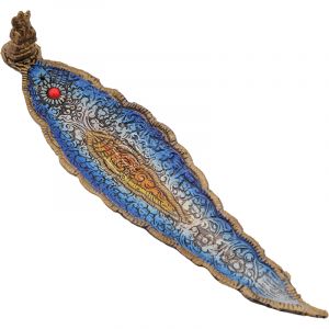 Stojánek na vonné tyčinky - list kov Ganesh barevný modrý