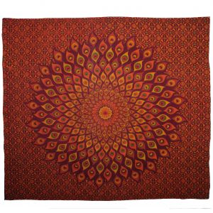 BOB Batik indický přehoz na postel Paví oko červený, 230 x 210 cm bavlna. King size. Dvoulůžko.