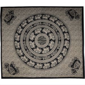 BOB Batik indický přehoz na postel Sloni černo okrový 240 x 210 cm bavlna. King size. Dvoulůžko.