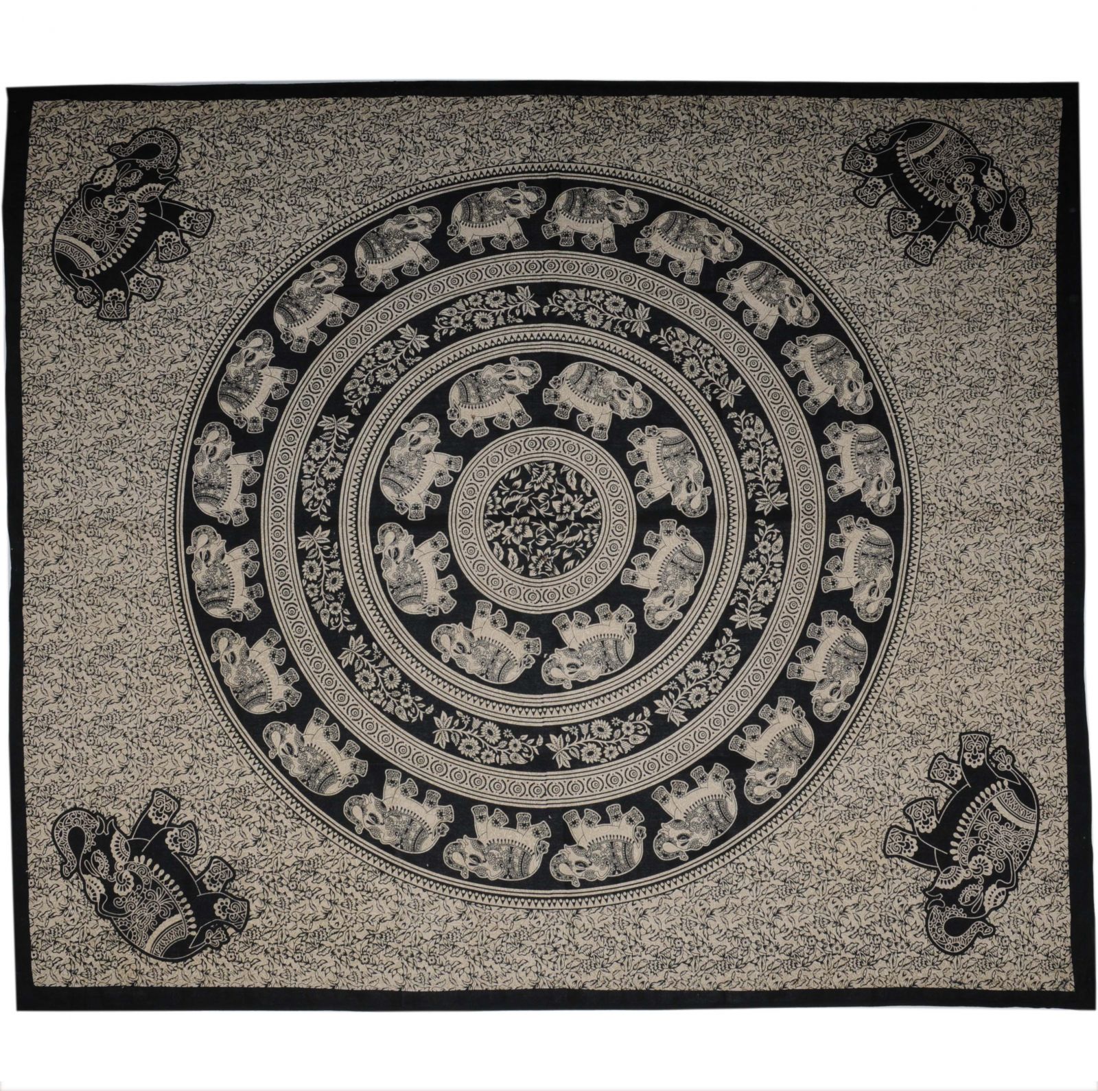 BOB Batik indický přehoz na postel Sloni černo okrový 240 x 210 cm bavlna. King size. Dvoulůžko. | SoNo spol. s r.o.