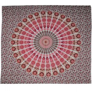BOB Batik indický přehoz na postel Peacock červený, růžový, bílý 230 x 220 cm bavlna. King size. Dvoulůžko.