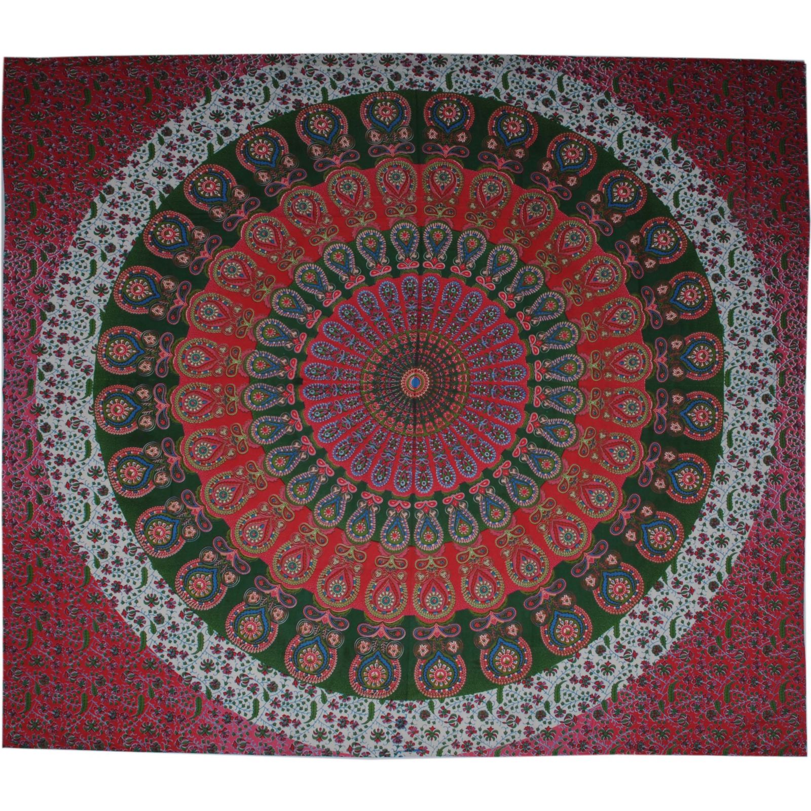 BOB Batik indický přehoz na postel Peacock červený zelený 230 x 210 cm bavlna. King size. Dvoulůžko. | SoNo spol. s r.o.