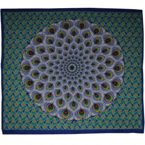 BOB Batik indický přehoz na postel Paví oko, modro, zelený 230 x 210 cm bavlna. King size. Dvoulůžko.