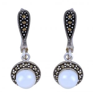 Stříbrné náušnice s pravou perlou a markazity Ag 5,3 g | SoNo spol. s r.o.