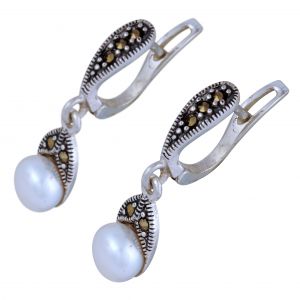 Stříbrné náušnice s pravou perlou a markazity Ag 4,5 g | SoNo spol. s r.o.