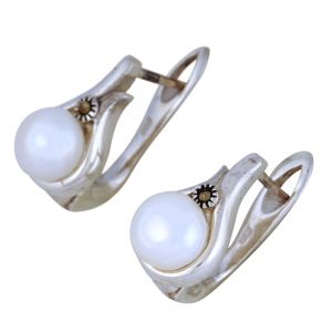 Stříbrné náušnice s pravou perlou a markazitem Ag 4,5 g | SoNo spol. s r.o.