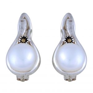 Stříbrné náušnice s pravou perlou a markazitem Ag 4,5 g