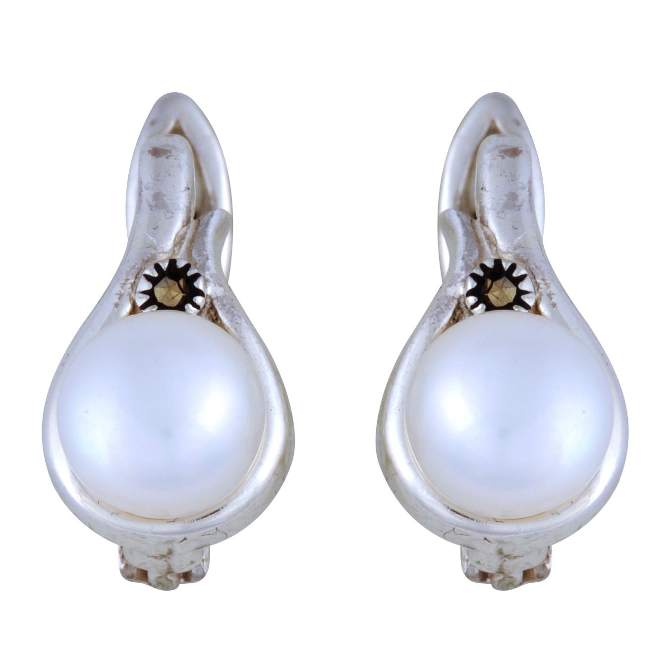 Stříbrné náušnice s pravou perlou a markazitem Ag 4,5 g | SoNo spol. s r.o.