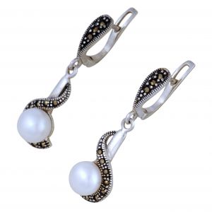 Stříbrné náušnice s pravou perlou a markazity Ag 7,3 g | SoNo spol. s r.o.