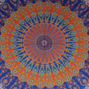 BOB Batik indický přehoz na postel Peacock oranžový modrý 230 x 210 cm bavlna. King size. Dvoulůžko. | SoNo spol. s r.o.