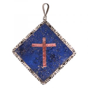 Stříbrný přívěsek s lapisem lazuli a křížem Ag 17,4 g čtverec