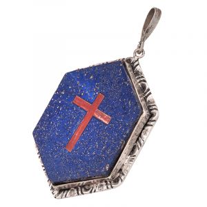 Stříbrný přívěsek s lapisem lazuli a křížem Ag 13,7 g hexagon | SoNo spol. s r.o.