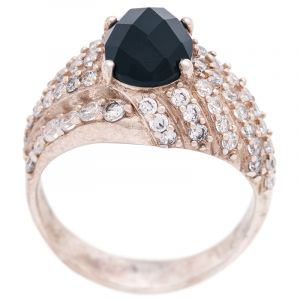 Stříbrný prsten onyx a zirkony Ag 4,8 g | 54